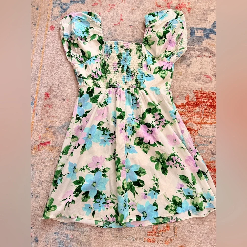 NWT Old‎ Navy Womens Ivory Green Purple Floral Puff Sleeve Mini Dress MEDIUM - Picture 14 of 14
